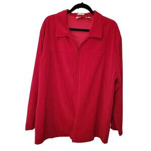 Joanna Plus Light Jacket Shacket Top Stretch 2X Red Zipper Grandmacore Classic